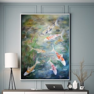 Koi Fish Watercolor Painting, Zen Wall Art, Koi Fish Wall Decor, Japanese Watercolor Art, Pond Watercolor Art, Koi Fish Art Print, Yoga Art