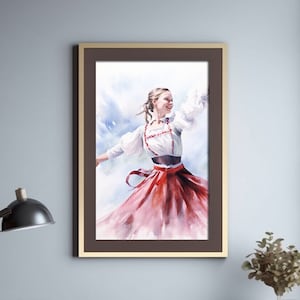 Austrian Girl Dancing Watercolor Print, Original Painting, Watercolour Woman Dancing,  Young Woman Austria Folk Dance