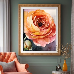 Buttercup Flower Watercolor Digital Painting, Realistic Buttercup Watercolor For Hallway, Bathroom, Living Room, Office, Buttercup Painting