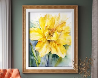 Daffodil Watercolor Digital Painting, Realistic Daffodil Watercolor Art For Hallway, Bathroom, Living Room & Office Decor, Daffodil Painting
