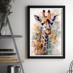 Giraffe Watercolor Art Print Decor, Animal Painting For Entry Room, Giraffe Watercolor Artwork, Watercolor Wildlife Art, Vrbo Digital Print