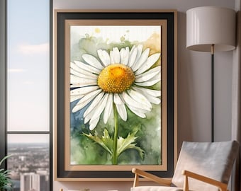 Kamillenblüten-Aquarell-Malerei, realistische Kamille-Blumen-Aquarell für Flur, Badezimmer, Wohnzimmer, Büro, Kamille-Malerei