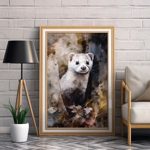 Ferret Watercolor Art Print Decor, Animal Painting For Wall, Country Watercolor Artwork, Watercolor Wildlife Art, Home Animal Print