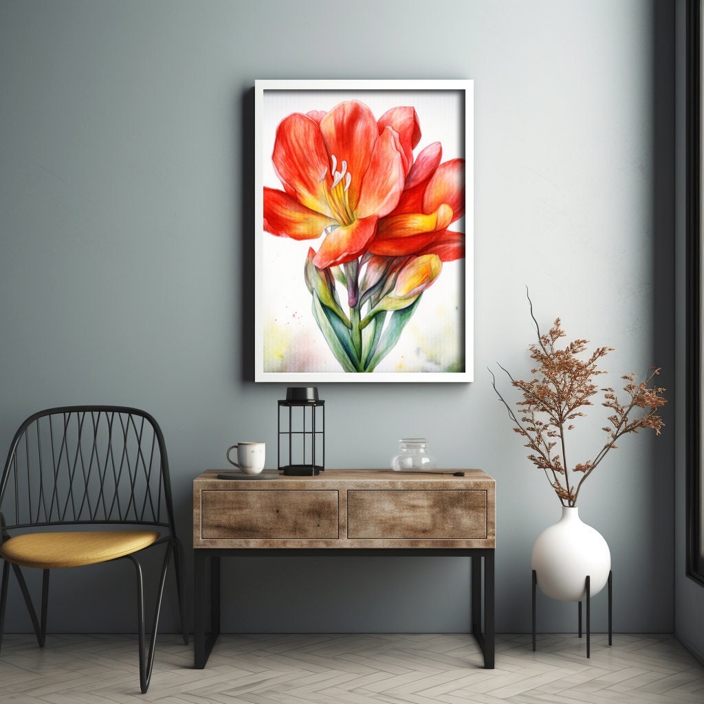 Freesia Flower Watercolor Painting, Realistic Refracia Flower Watercolor For Hallway, Bathroom, Living Room, Office, Freesia Painting