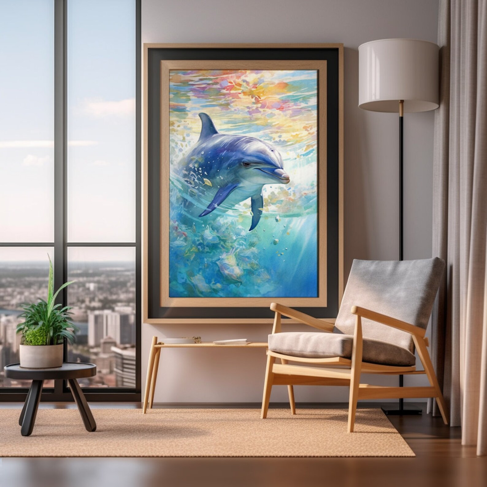Dolphin Watercolor Art Print, Animal Painting for Wall, Office ...