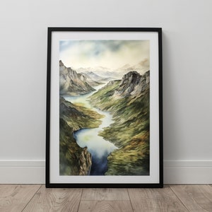 Fjords Printable Wall Art Watercolor, Norwegian Nature Home Décor, Norway Fjord Print Instant Download, Travel Print For Home, Lake
