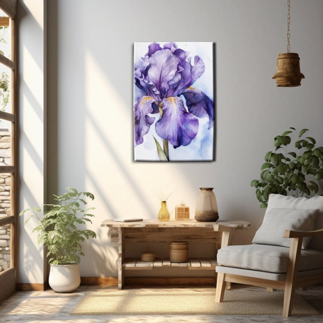 Canvas Iris Watercolor Painting, Realistic Iris Art for Hallway