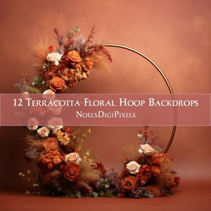 12 Terrakotta Blumen Hoop Backdrops, Mutterschaft Digitaler Hintergrund, Photoshop Overlays