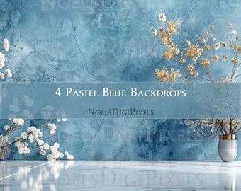 Pastel Blue Floral Digital Backdrops, Photoshop Bundle, Digital Backgrounds, Photography, Newborn, Maternity, Baby Shower