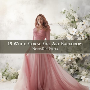 15 White Floral Fine Art Digital Backdrops, Maternity Backdrop Overlays, Photography Digital OVerlays, Photoshop Textures