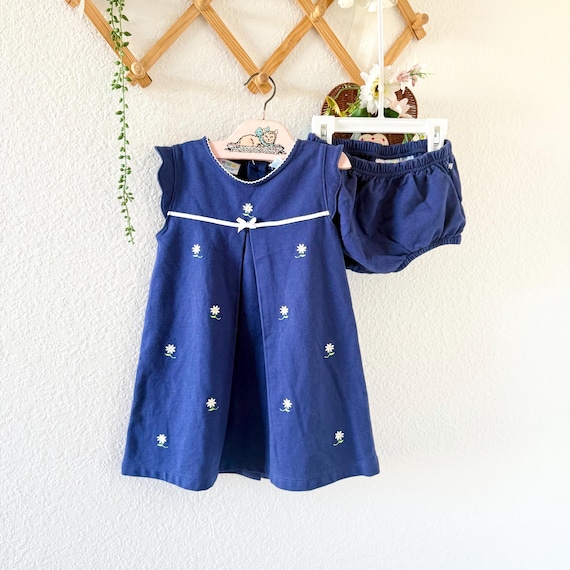 Vintage MiniWear Navy Embroidered Dress with Bloomer (3T)