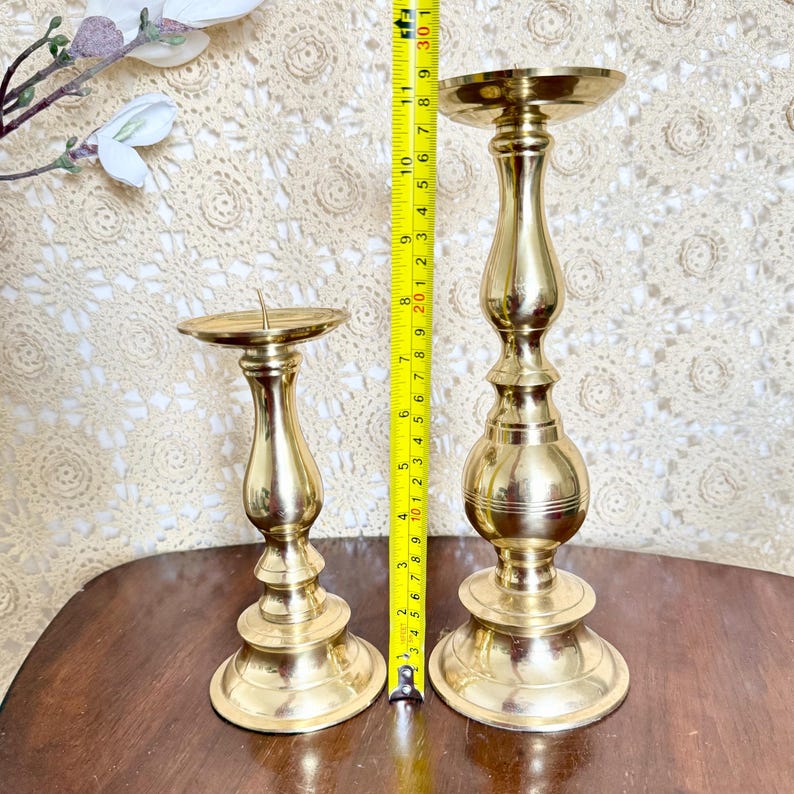 Vintage Brass Pillar Candle Holders Set | Graduated Gold Metal Antique ...