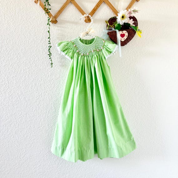 Remember Nguyen Green Smocked Dress | Hand-Smocked Heirloom Toddler Outfit (18 Months)