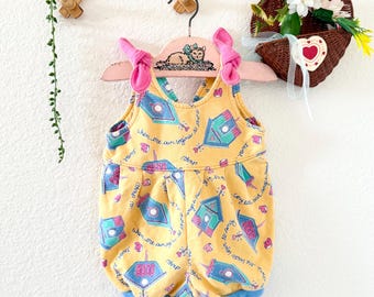 Vintage Gymboree Regenbogen Tag Vogelhaus Strampler 80er 90er Linie Newborn 100% Baumwolle