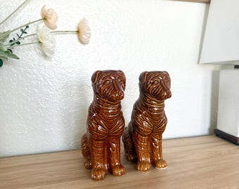 手描きの磁器製犬の置物 - 青い陶器のヴィンテージ犬コレクション