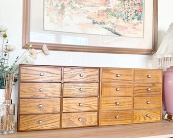 Vintage Honey Oak Jewelry Chest | 8-Drawer Trinket Organizer