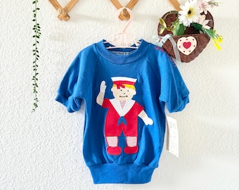 Vintage sjömanströja för småbarn 2T | Tillverkad i USA nautisk applikationströja för barn blå tröja NWT 80-90-tal unisex