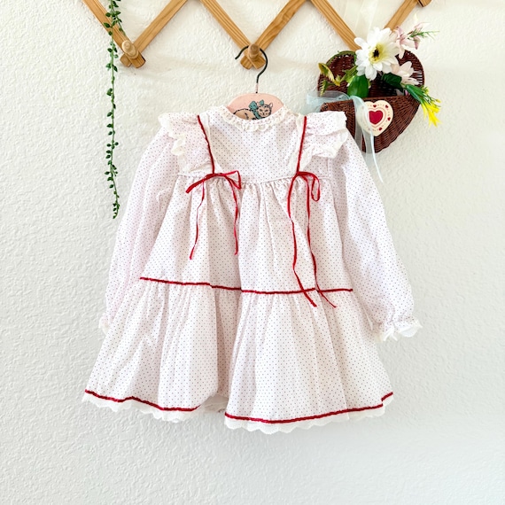 Vintage Bryan Red Polka Dot Ruffle Dress 3T – Lace Trim – Sold As Is, Stained