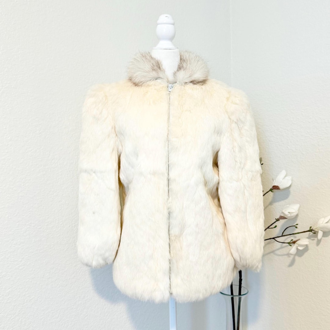 Old Rabbit Coat Vintage 70s Rabbit Fur Coat With Fox Collar, Size S/M - Etsy