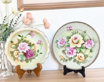 L J JAPAN クレセントサラダ皿 5枚セット 手描きのバラと花が描かれた