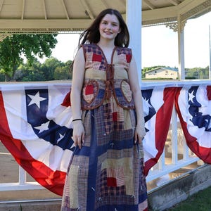 Vintage Quilt Vest & Skirt Set | Patriotic Patchwork Farmhouse Cottagecore Outfit