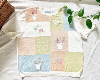 Alfred Dunner Petite Sweater With Color Block Embroidered Floral Design Size XL
