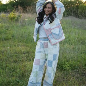 Vintage Quilted Patchwork Loungewear Set – Handmade Pastel Cottagecore Comfort Wear