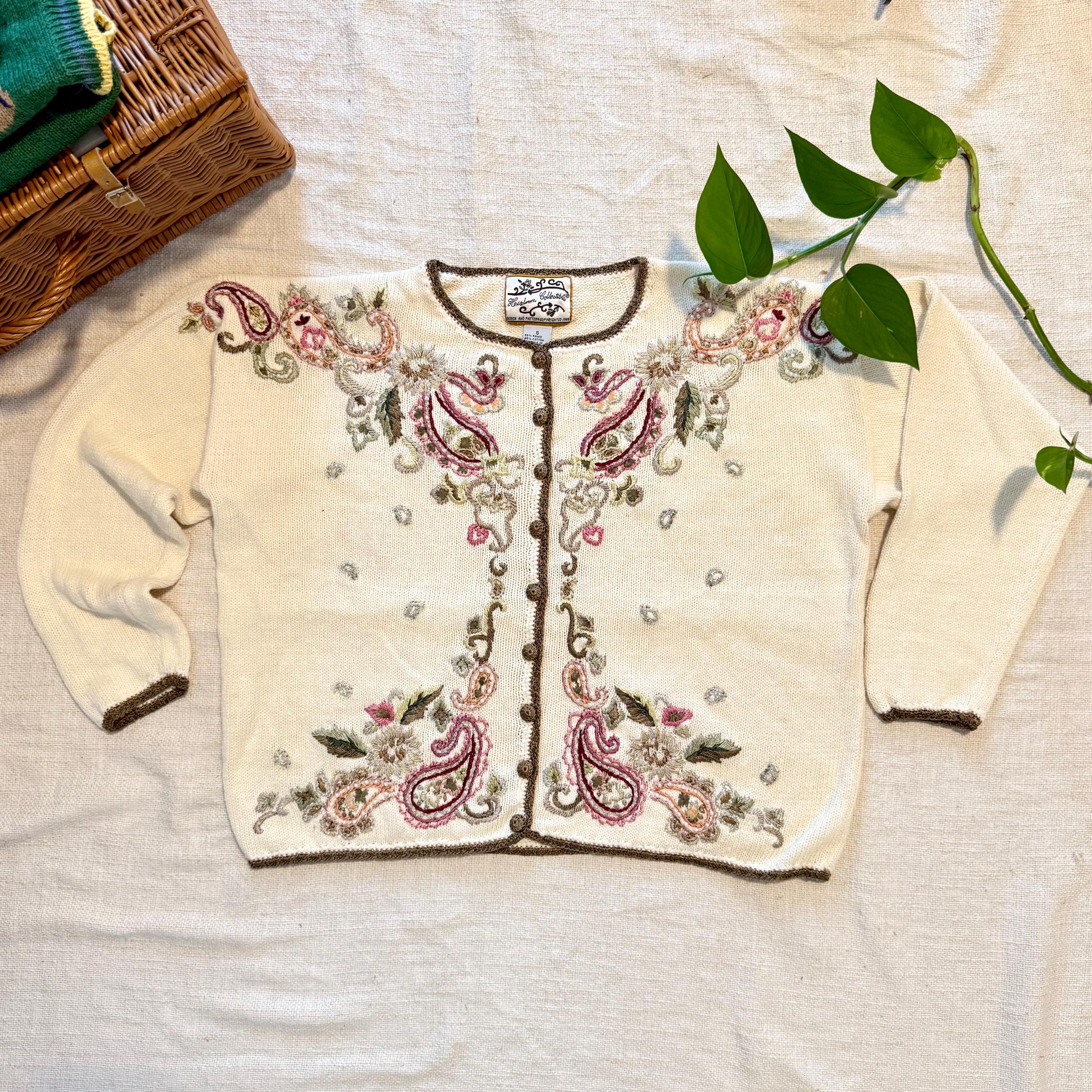 Vintage floral embroidered cardigan - Etsy 日本