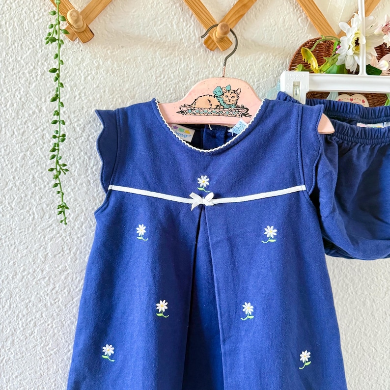 Vintage MiniWear Navy Embroidered Dress with Bloomer (3T) image 2