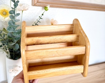 Vintage Wooden Desk Organizer: Retro Ranch Home Decor