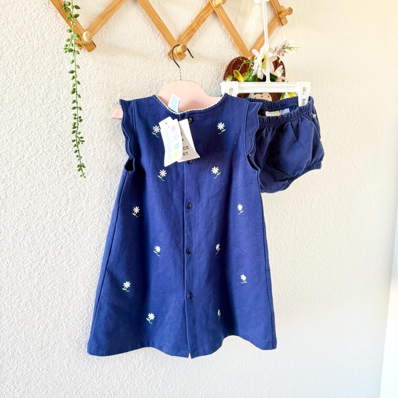 Vintage MiniWear Navy Embroidered Dress with Bloomer (3T) image 4