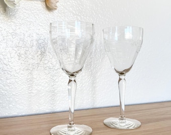Vintage Floral Etched Crystal Goblets - Elegant Stemmed Wine Glasses, Set of 2