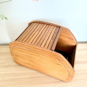 Vintage Tambour Roll-Top förvaringsväska, disketthållare för dator från 1980-talet