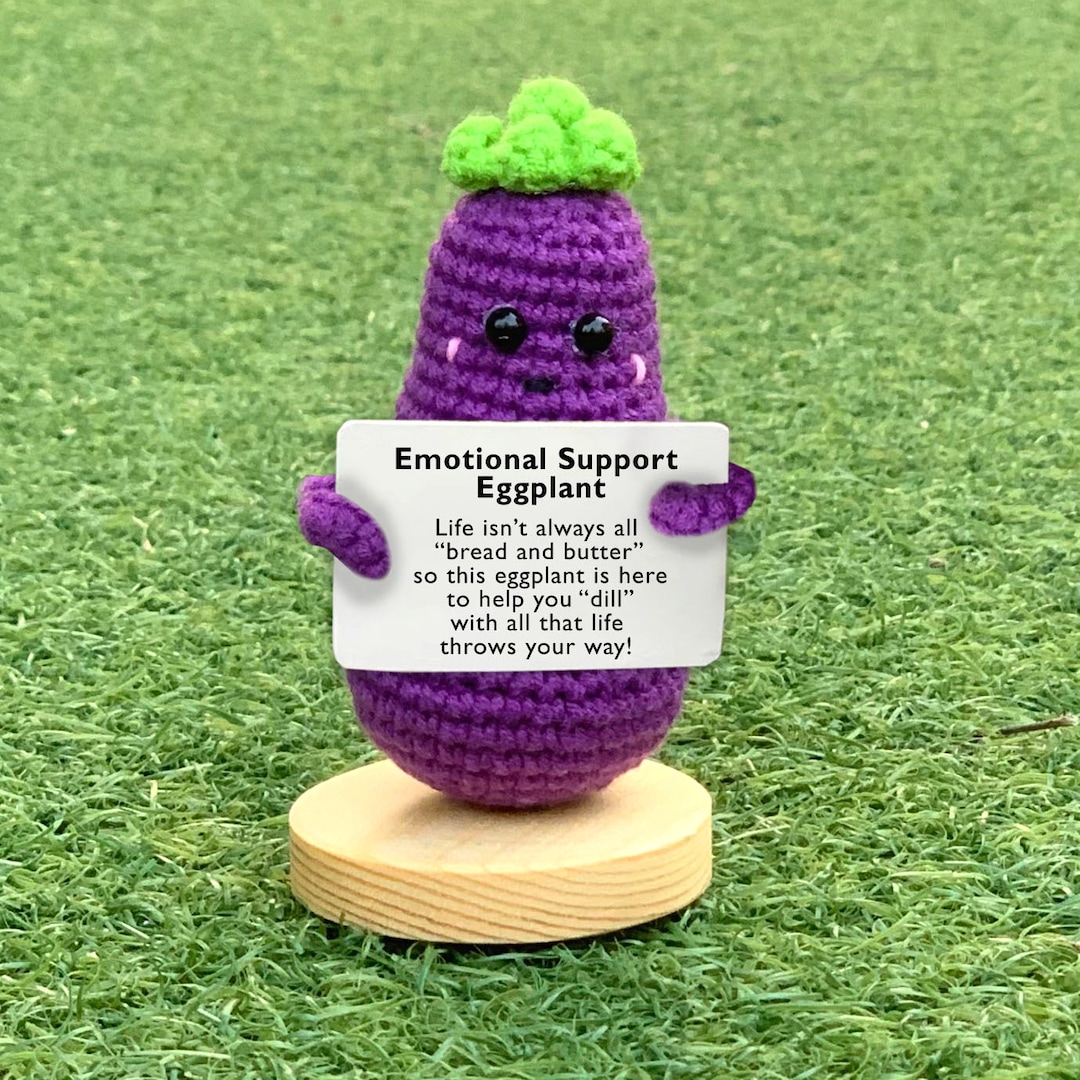 Crochet Positive Eggplant, Emotional Support Handmade Eggplant, US