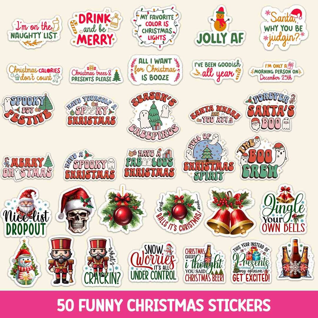 Funny Christmas Stickers Png File Bundle, Santa Claus Jolly AF Png