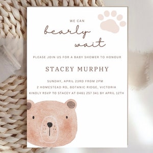 We Can Bearly Wait Invitation, We Can Bearly Wait Baby Shower, Teddy Bear Baby Shower Invitation, We Can Bearly Wait Invite