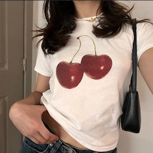 Cherry Baby Tee | 90&#39;s Baby Tee Inspired Y2K Funny Meme Cute Brat Crop Top Y2K Baby Tee Shirt