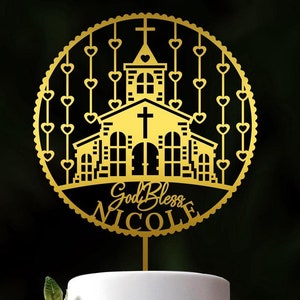 Personalized Baptism Cake Topper With Wreath / Custom Christening Cake Topper / Boho Floral God Bless Cake Topper