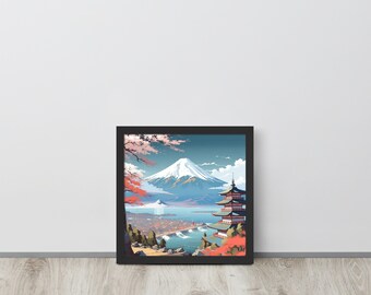 Berg Fuji Kirschblüten-Szenische Ansicht Gerahmtes Wand-Kunst-Poster