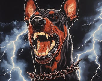Aggressive Doberman Poster | AI Digital Dog Art | Guard Dog Room Decor