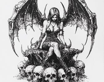 Succubus Demon Wall Art | Dark Fantasy AI Print | Gothic Female Decor