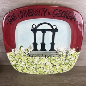 Magnolia Lane Hand Painted Plate, University Of Georgia UGA Athens Arches Large