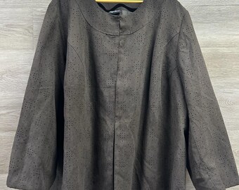 Maggie Barnes Women's Button Up Cardigan/ Sweater 3X 26/28 Brown w/ Design EUC