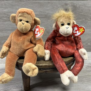 VTG TY Beanie Baby Monkeys Schweetheart and Bongo Retired Pellets