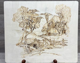 Wood Burned Art Pyrography Farmhouse Barn Wall Hanging Signed Matzco Handmade