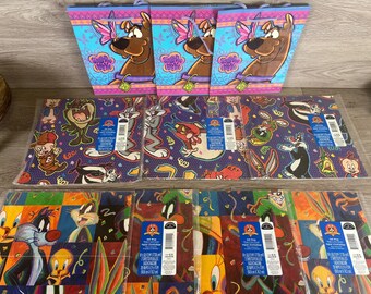 Vintage HALLMARK Gift Wrap LOT - Looney Toons, Bugs, Tweety Bird, & Scooby Doo 1990s