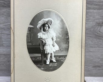 Antique Cabinet Card Photo Young Girl Standing Alltenburg Studio, New York 1900