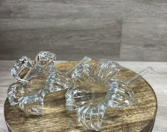 Vintage Art Glass Handblown Lillies Clear Flower LOT OF 2 - EUC
