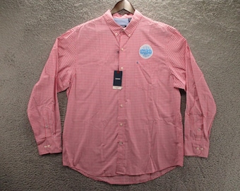 Izod Men's Pink Blue Plaid Long Sleeve Shirt Medium FX Button Up
