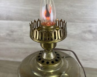 Vintage Metal Oil Lamp Converted Corded Electric Lamp Lefton Parts Works Great!